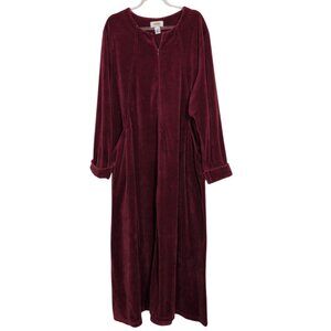 Talbots Intimates Velour Maxi Robe Womens Size Medium Red Zip Long Sleeve Lounge
